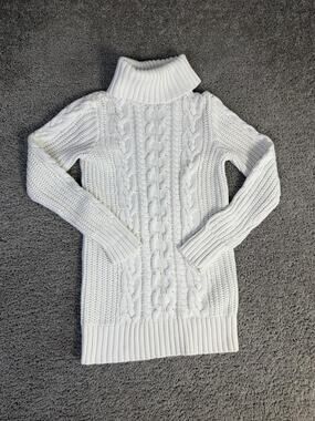 Gap Sweater Tunic Womens S White Cable-Knit Turtleneck Heavyweight Cotton